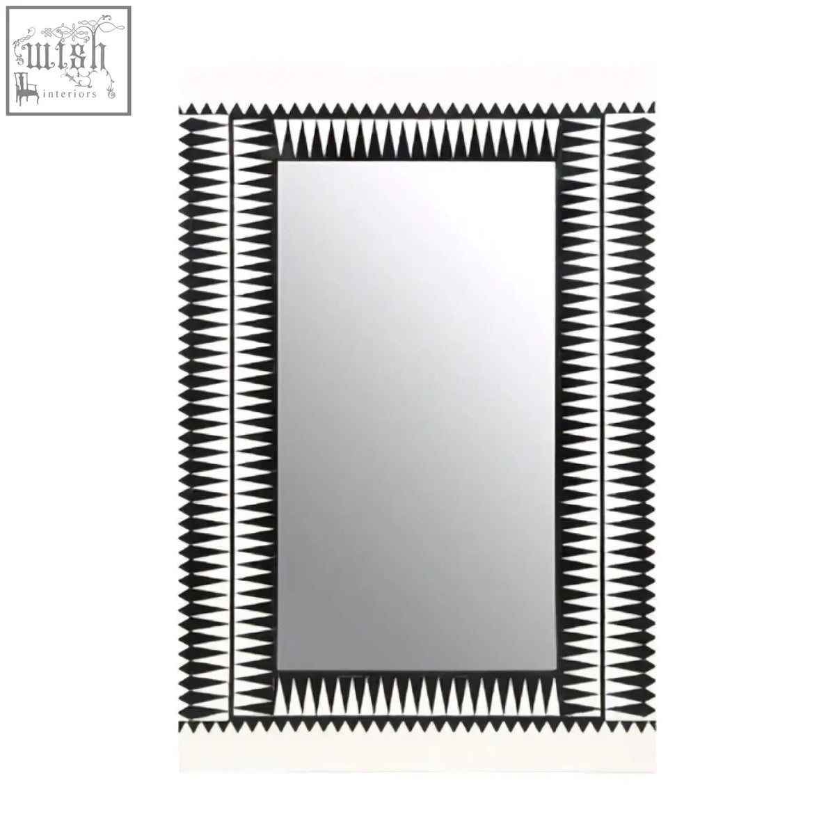 Issey wall mirror with black frame and geometric zigzag pattern perfect focal point for white wall mirror settings