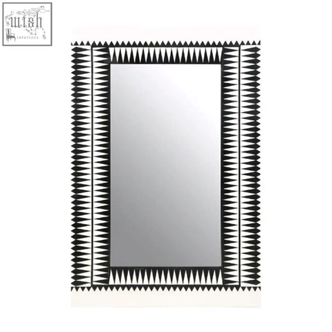 Issey wall mirror with black frame and geometric zigzag pattern perfect focal point for white wall mirror settings