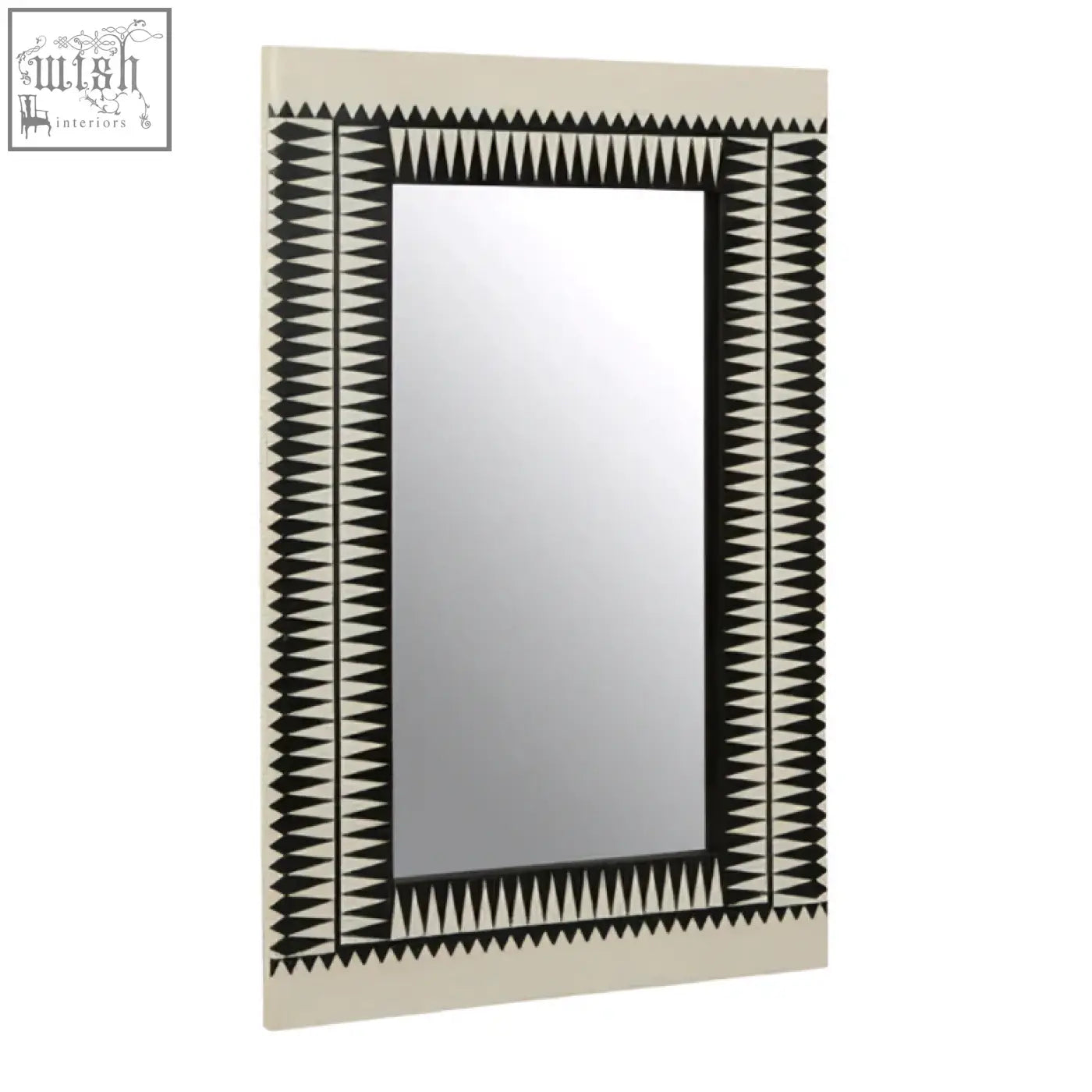 Issey wall mirror rectangular cream frame with black geometric triangles perfect focal point white wall mirror