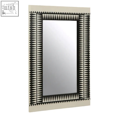 Issey wall mirror rectangular cream frame with black geometric triangles perfect focal point white wall mirror