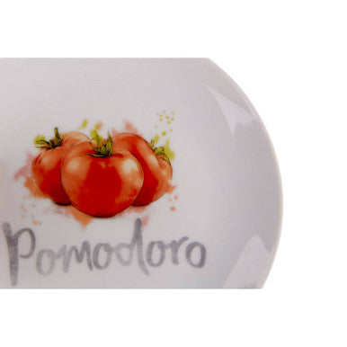 White ceramic antipasti plate with watercolor red tomatoes and pomodoro script from italia set of four antipasti plates