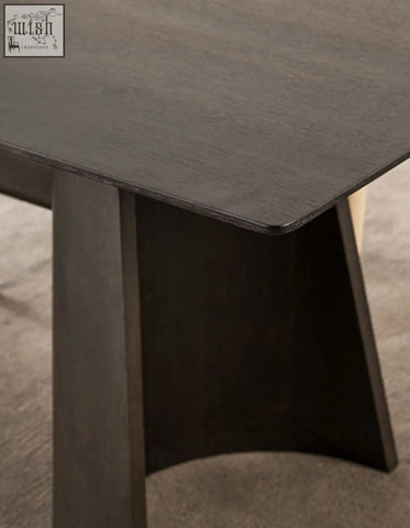 Dark gray matte solid wood italian retro dining table with sleek tapered legs and modern design