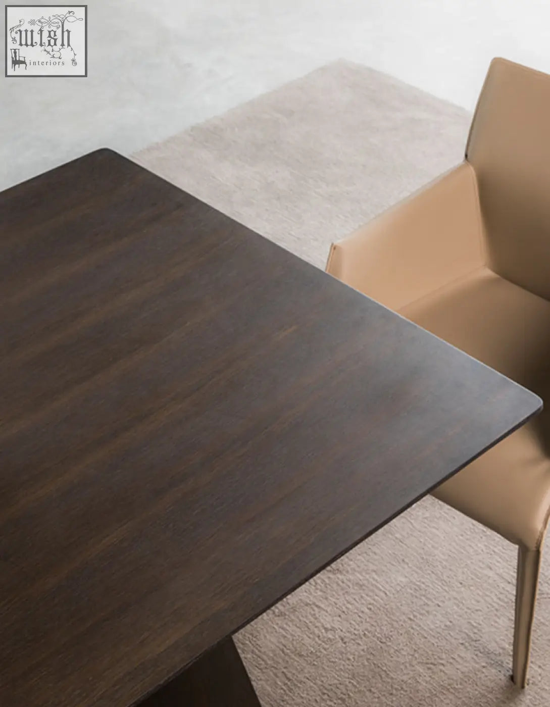 Dark wood italian retro dining table made of solid wood with a sleek minimalist design and smooth surface