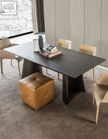 Dark wood italian retro dining table with solid wood top and sleek modern pedestal legs for stylish dining room