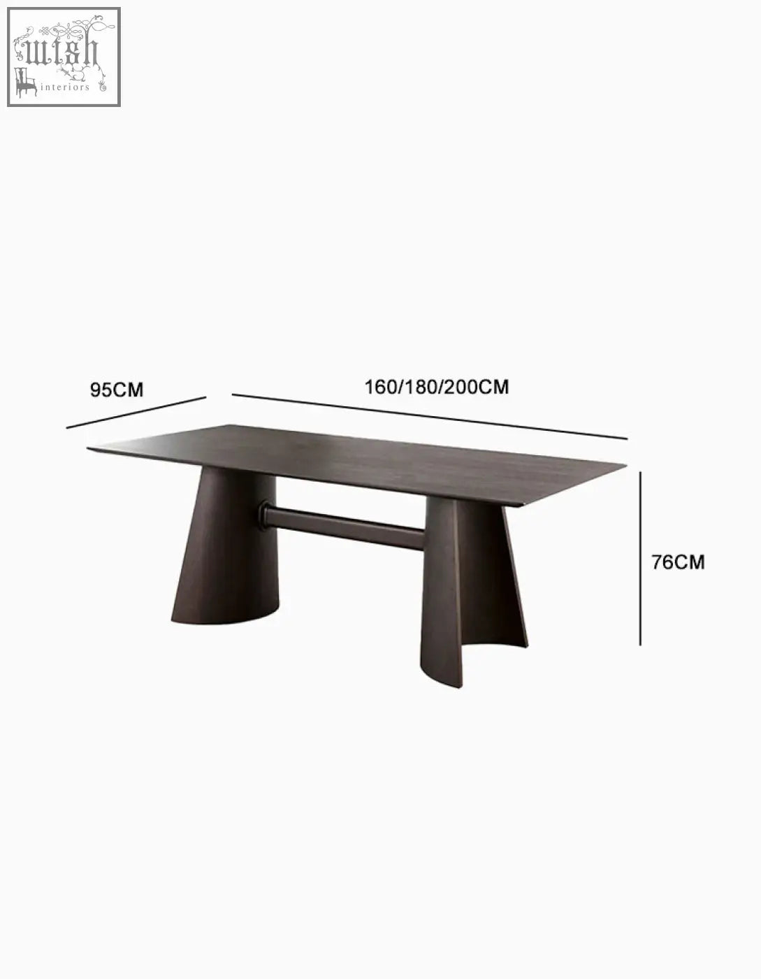 Modern dark gray matte solid wood dining table with sleek tapered legs in italian retro dining style