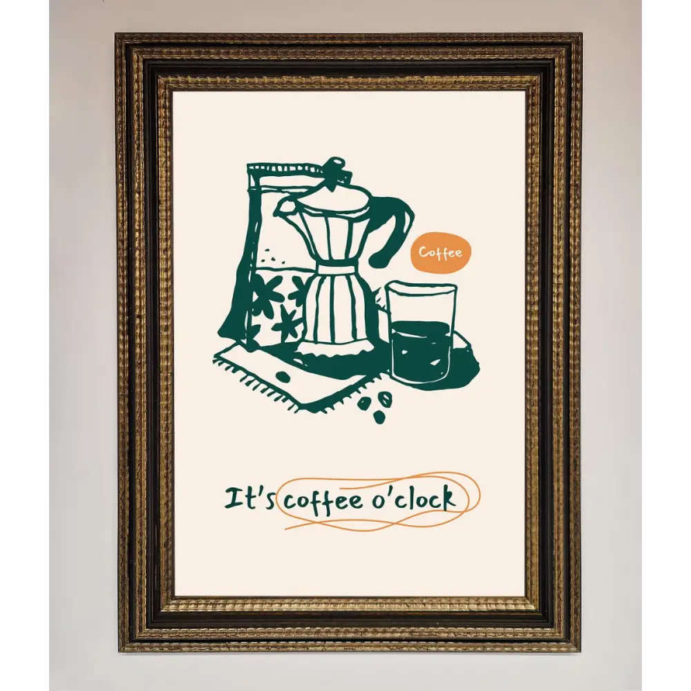 Its Coffee O Clock Framed Wall Art - A3 (29.7 x 42 cm) / Ornate Gold Black - Framed Print