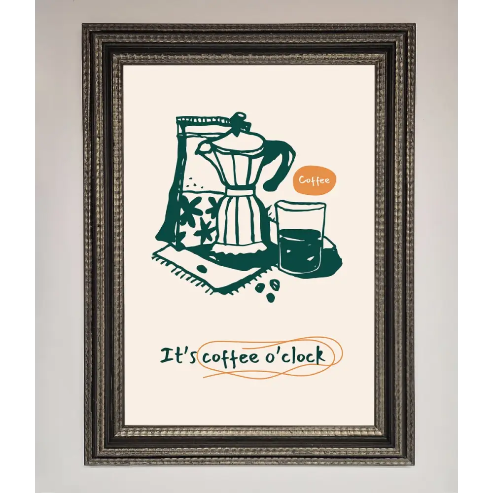 Its Coffee O Clock Framed Wall Art - A3 (29.7 x 42 cm) / Ornate Silver Black - Framed Print