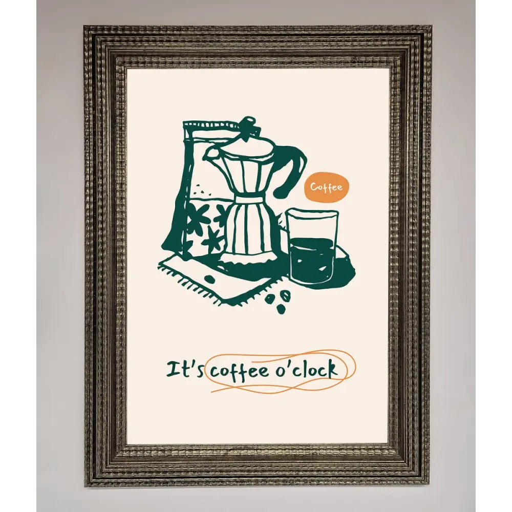 Its Coffee O Clock Framed Wall Art - A3 (29.7 x 42 cm) / Ornate Silver - Framed Print