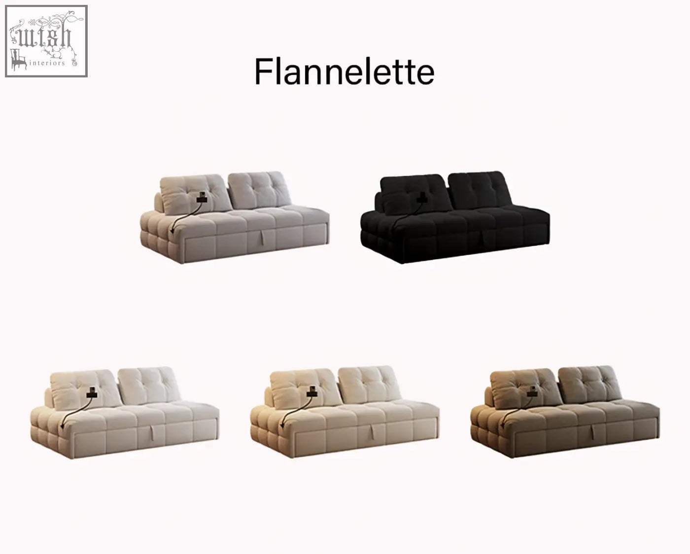 Beige black taupe flannelette ivanov two seater sofa bed with tufted cushions side smartphone holder offers financing shipping cost