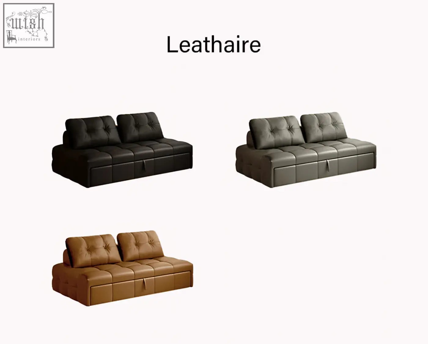 Leathaire ivanov two seater sofa bed in black gray and tan leather with tufted upholstery and built-in storage drawers offer financing and shipping cost available