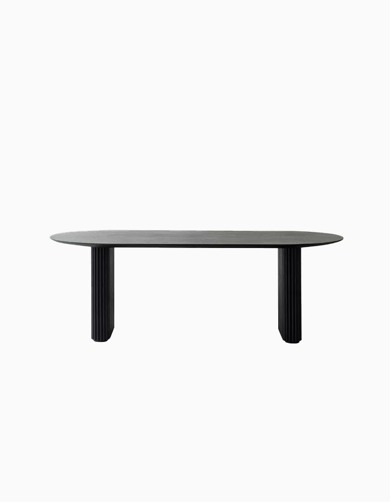 Black ivar oval dining table with solid wood oval top and sleek fluted legs perfect for dining table setups