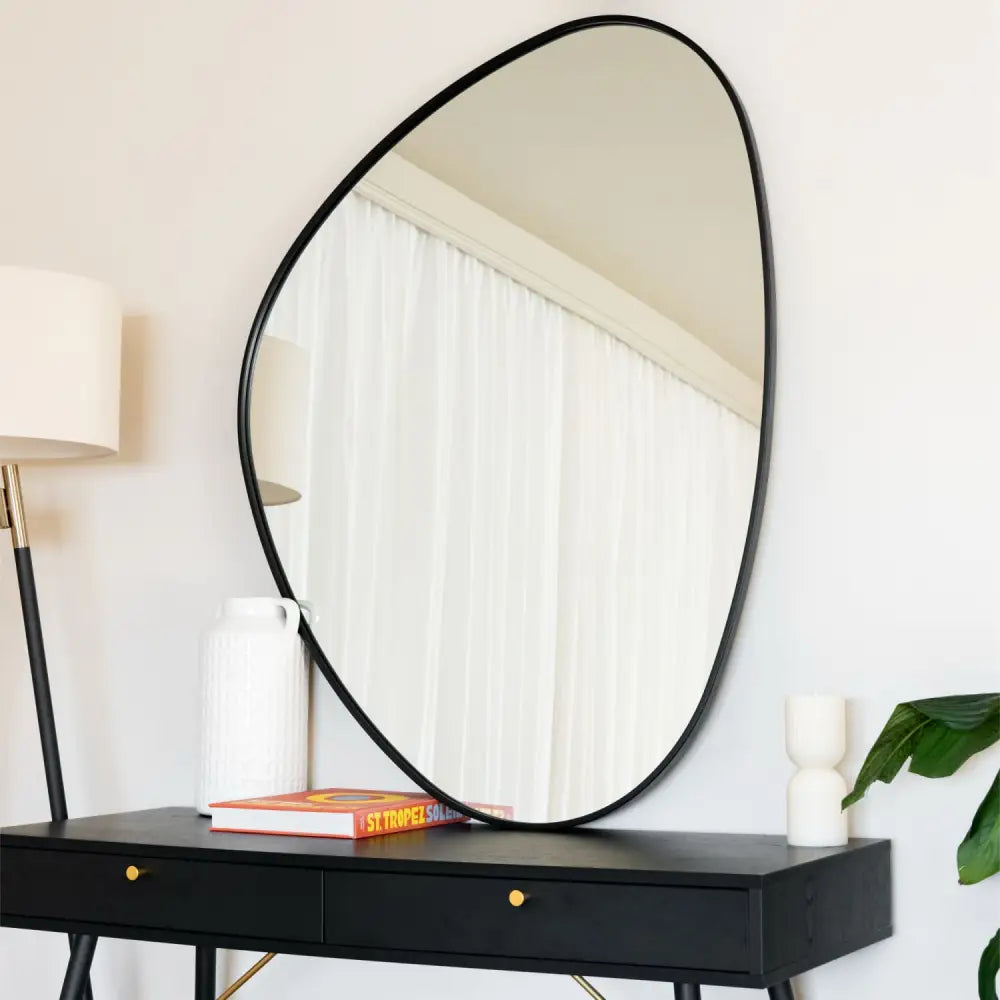 Izumi - Black Metal Irregular Pebble Mirror - 120cm x 90cm - Mirror