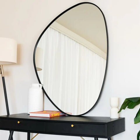 Izumi - Black Metal Irregular Pebble Mirror - 120cm x 90cm - Mirror