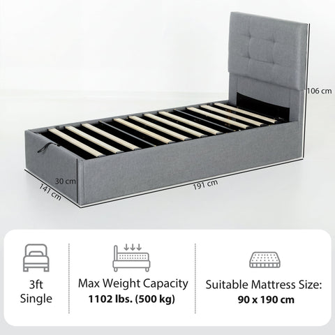 HOMCOM 3ft Single Ottoman Bed with Gas Lift Storage - Grey