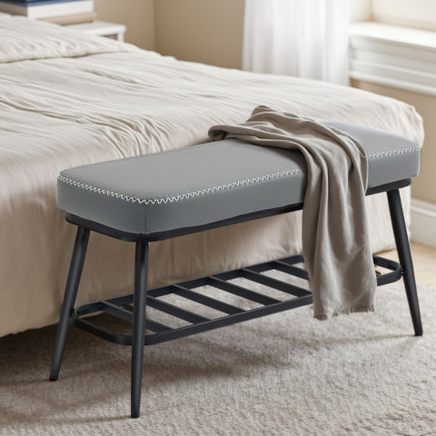 HOMCOM PU Leather Shoe Storage Bench - Grey