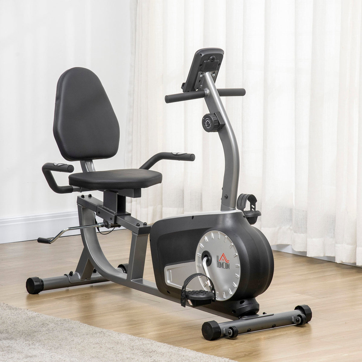 HOMCOM Exercise Bike with LCD Display, Stationary Bike with Quiet 8-Level Magnetic Resistance, Adjustable Seat and Backrest, Indoor Cycling Exercise Equipment for Home Gym Fitness Workout Training