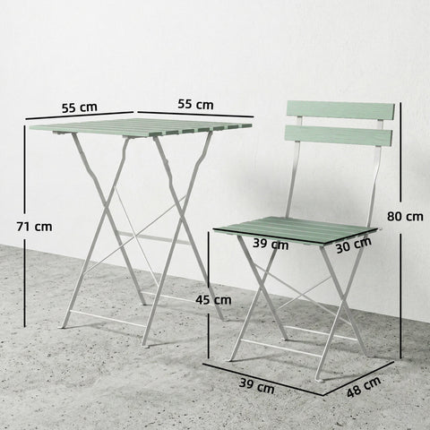 Outsunny Outdoor Bistro Set Folding Patio Furniture Set with 2 Chairs Table for 2 People White and Green