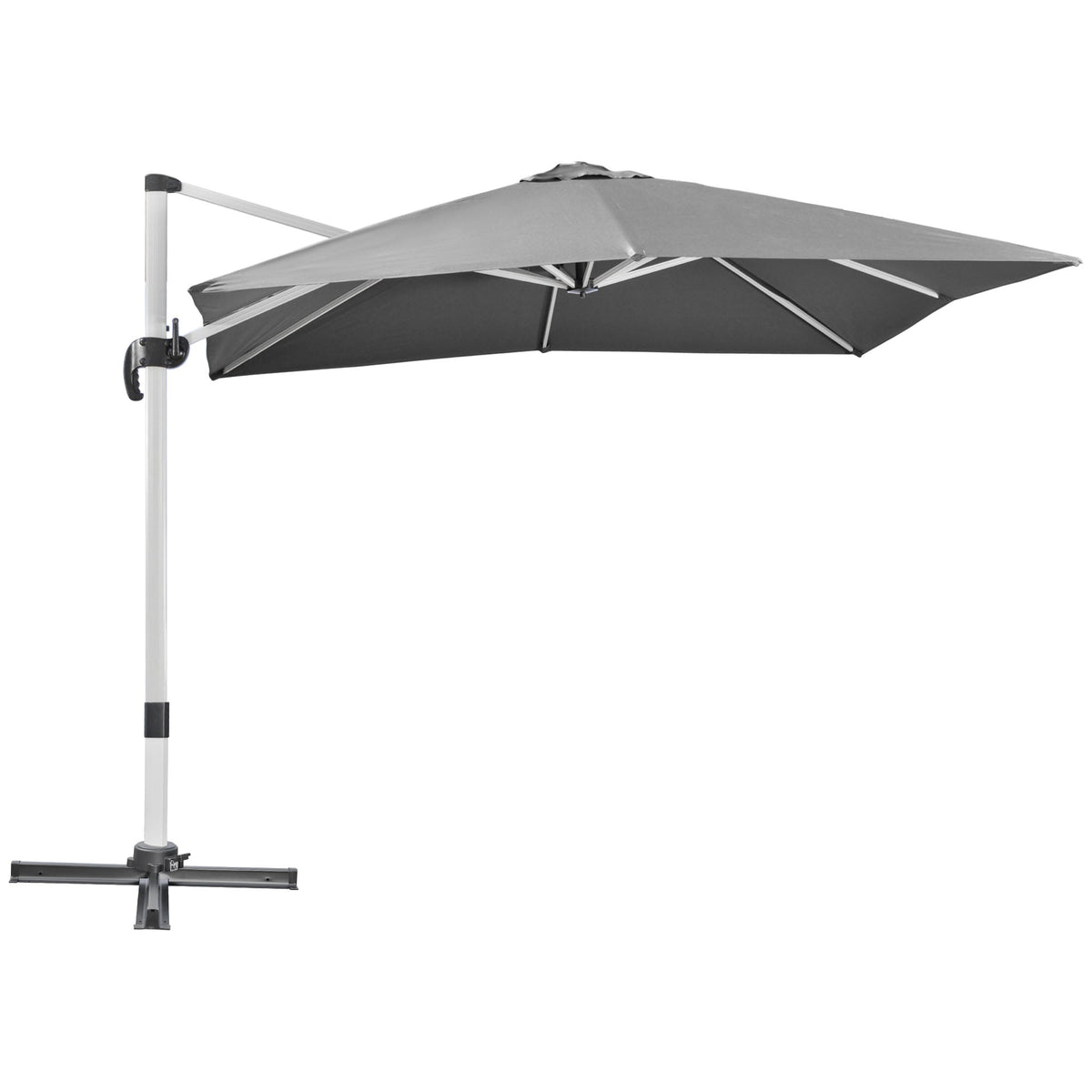 Outsunny 3 x 3(m) Cantilever Roma Parasol, Square Garden Umbrella with Cross Base, Crank Handle, Tilt, 360\'c2\'b0 Rotation and Aluminium Frame, Grey