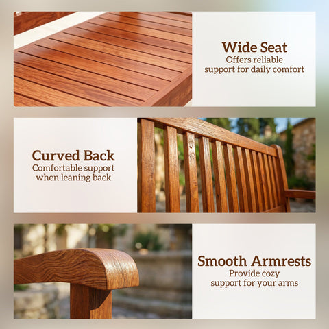 Outsunny Garden Bench 2 Seater, Wooden Outdoor Bench with Waterproof Cover, Garden Seat with Ergonomic Backrest