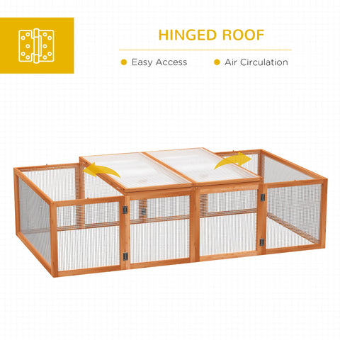 PawHut Wooden Rabbit Hutch Cage 6ft with Wire Mesh, Openable Roof, Play Space for Outdoor, Natural Wood Finish