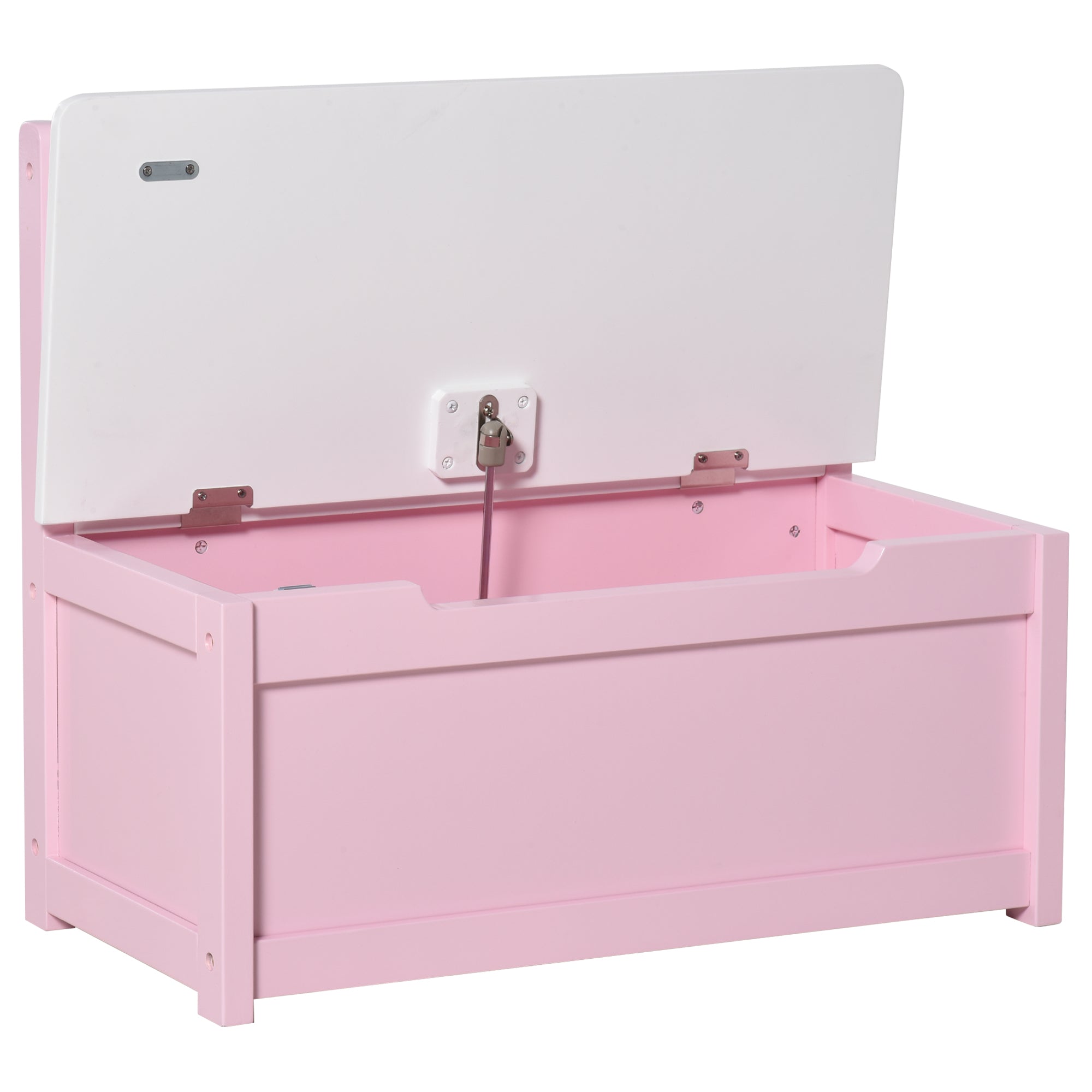HOMCOM 2 In 1 Wooden Toy Box, Seat Storage Bench, Storage Chest Cabinet Organiser with Safety Pneumatic Rod, Pink