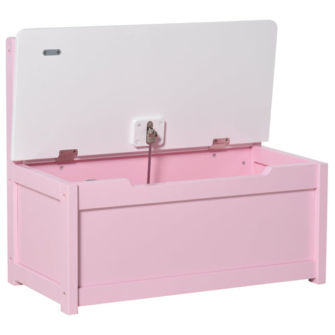 HOMCOM 2 In 1 Wooden Toy Box, Seat Storage Bench, Storage Chest Cabinet Organiser with Safety Pneumatic Rod, Pink
