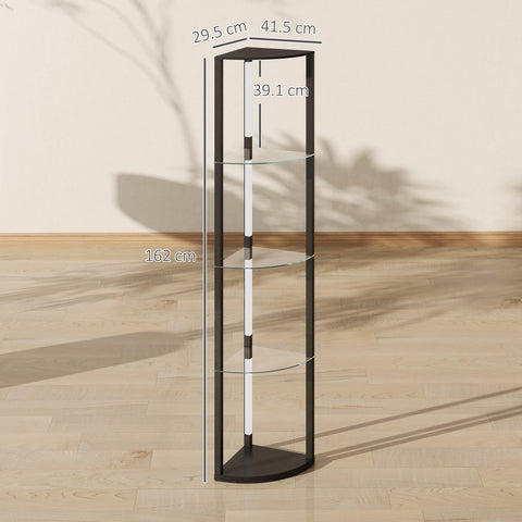HOMCOM LED Floor Lamp with Shelves, Dimmable Standing Lamp with Foot Switch for Living Room, Bedroom, Black