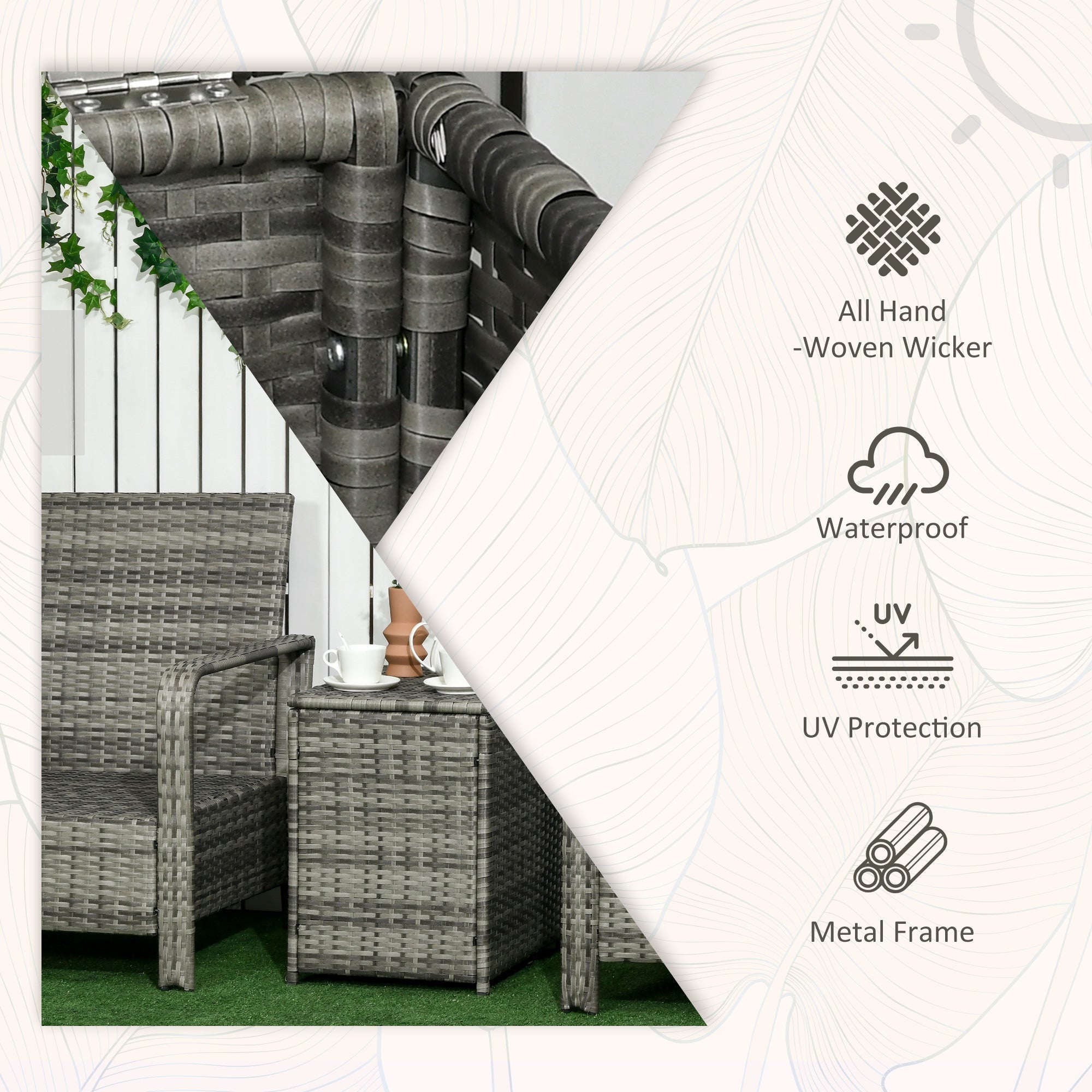 Outsunny 3 Pieces Rattan Bistro Set, Wicker Garden Furniture Set with Storage  Coffee Table and Chairs, Thickened Cushions for Outdoor, Patio, Balcony, Blue