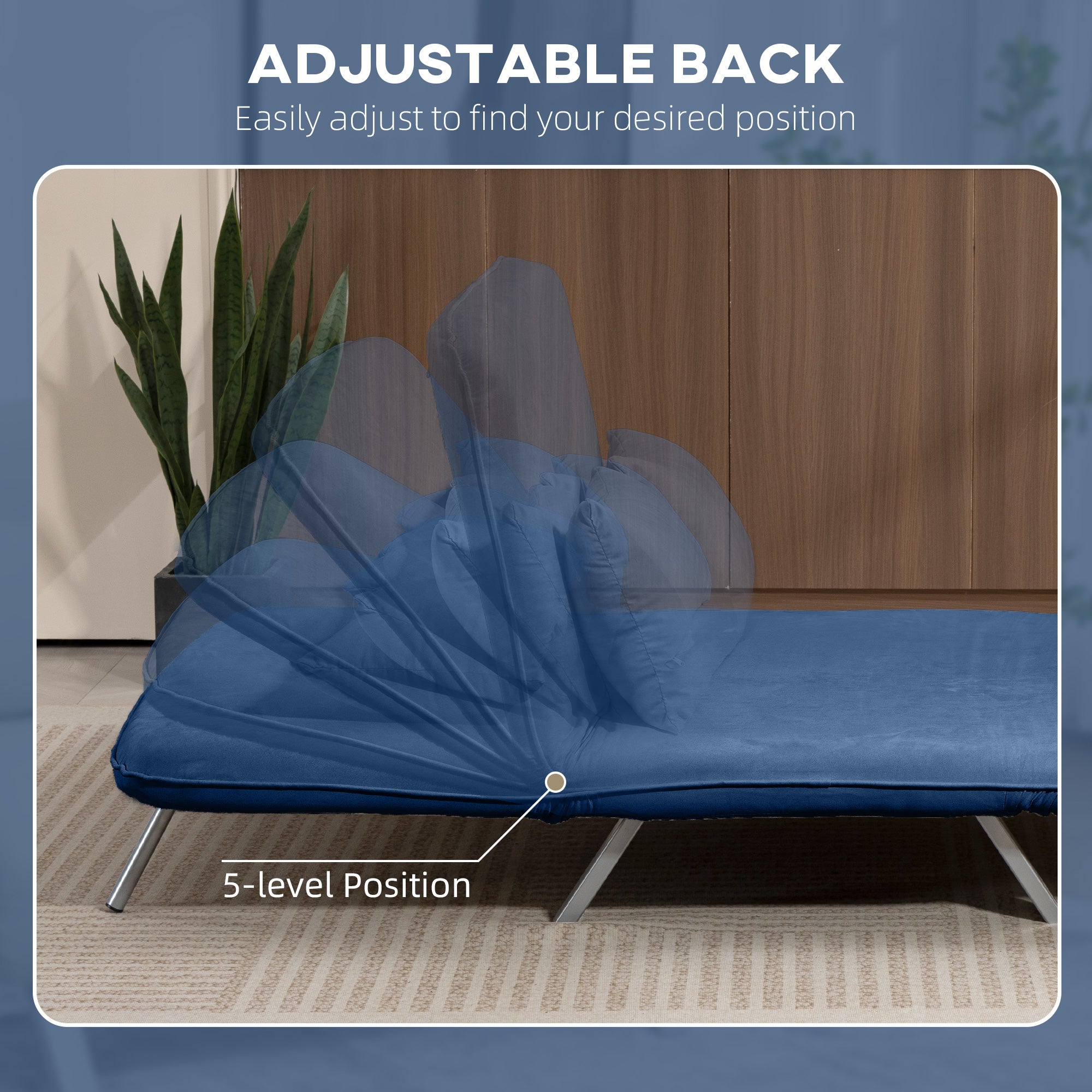 HOMCOM Two-Seater Click-Clack Sofa Bed - Dark Blue
