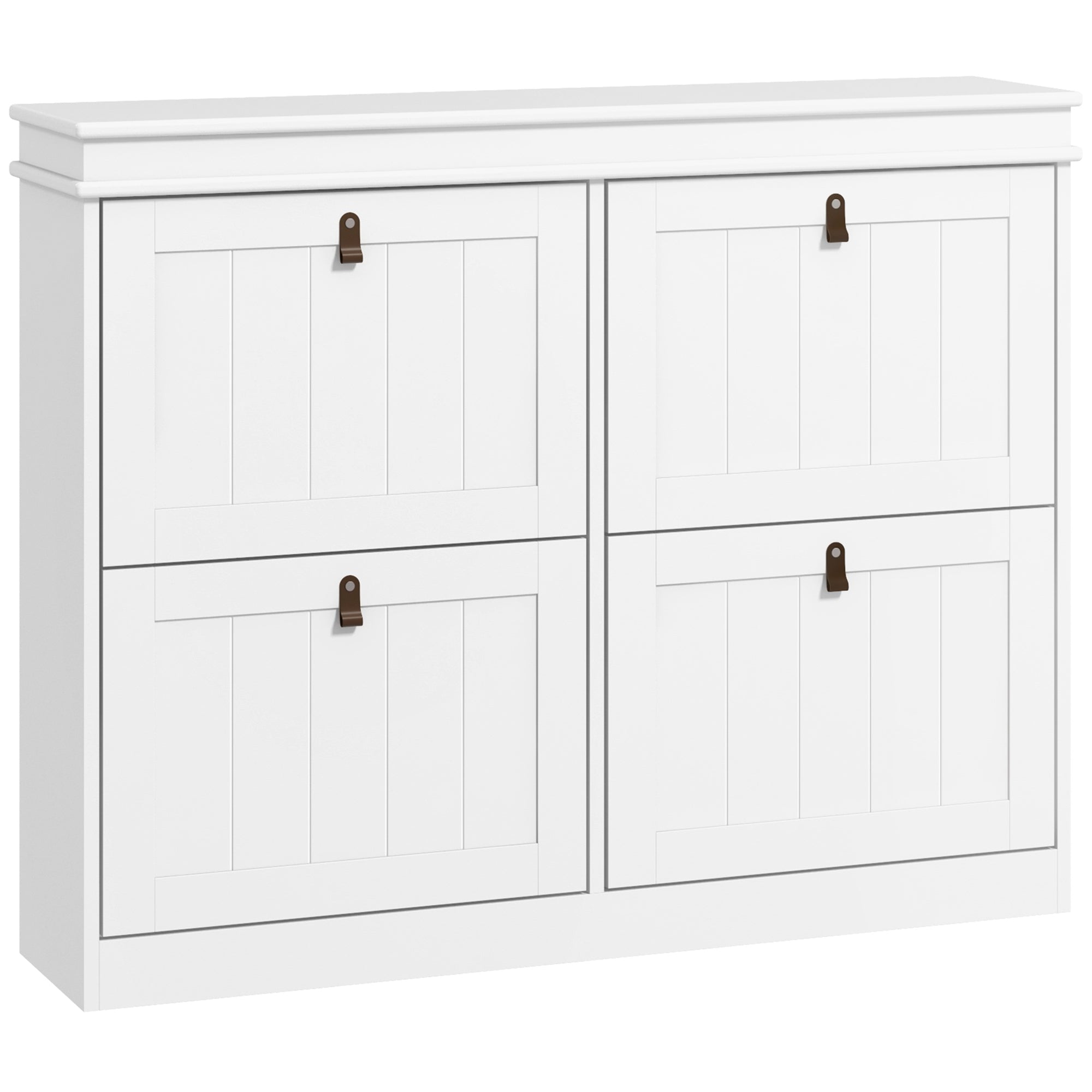 HOMCOM Slim Shoe Cabinet, Shoe Cabinet with 4 Drop-Down Drawers, 105W x 24D x 82.5H cm,  White