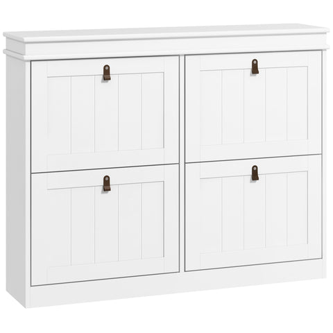 HOMCOM Slim Shoe Cabinet, Shoe Cabinet with 4 Drop-Down Drawers, 105W x 24D x 82.5H cm,  White