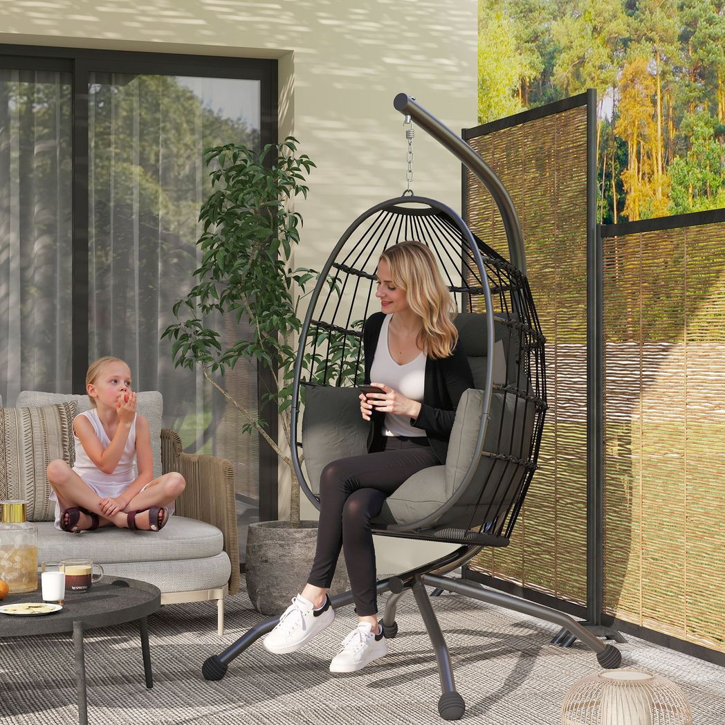 Outsunny Egg Chair Outdoor Indoor Garden Swing Chair, Folding Basket