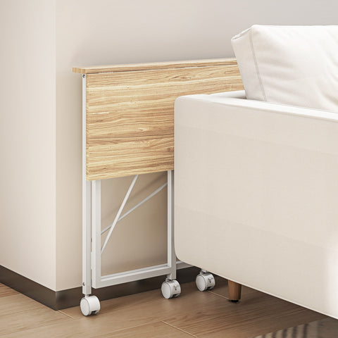HOMCOM 80 cm Folding Desk on Wheels - Natural Tone