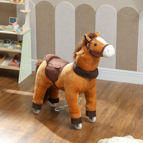 AIYAPLAY Ride On Horse, Plush Walking Horse Toy with Wheels and Saddle for Ages 3-5 Years Old, Brown
