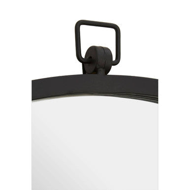 Jacen black metal round wall mirror with black metal frame and rectangular handle at the top