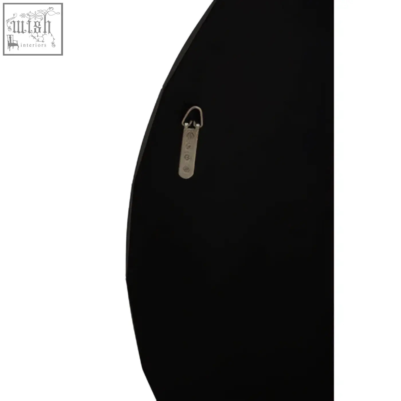 Black oval back of jade round silver wall mirror with silver-toned hanging hook for easy wall mounting