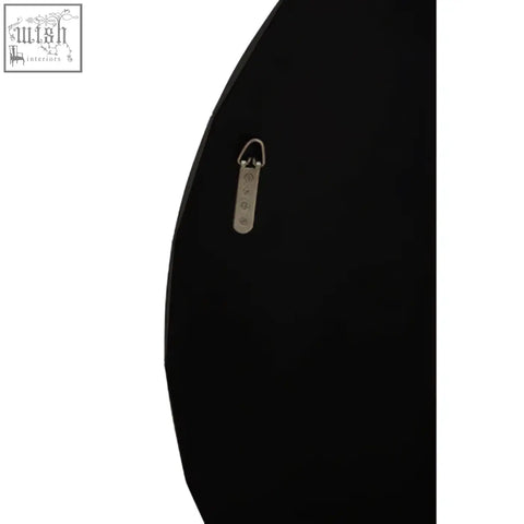 Black oval back of jade round silver wall mirror with silver-toned hanging hook for easy wall mounting