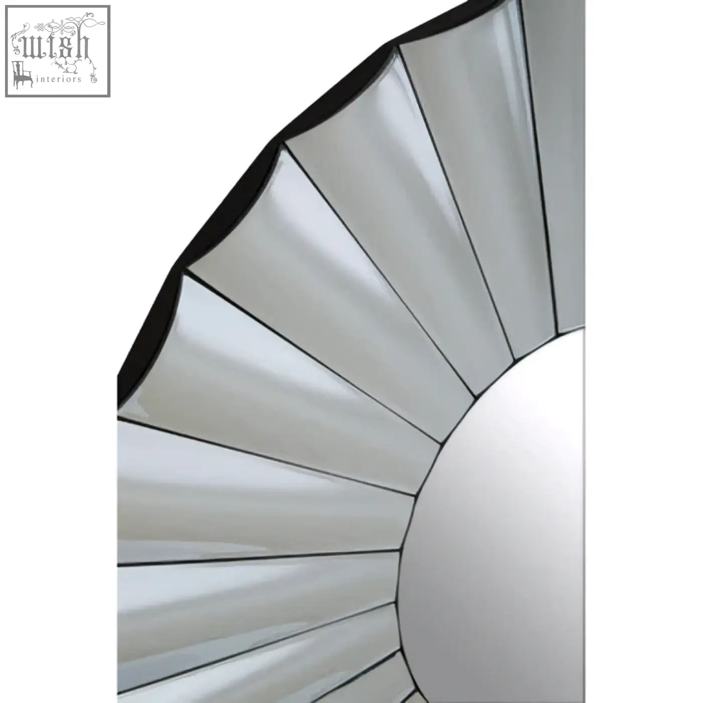 Silver-framed fan-shaped wall mirror with sleek modern design perfect as a stylish round silver wall mirror decor