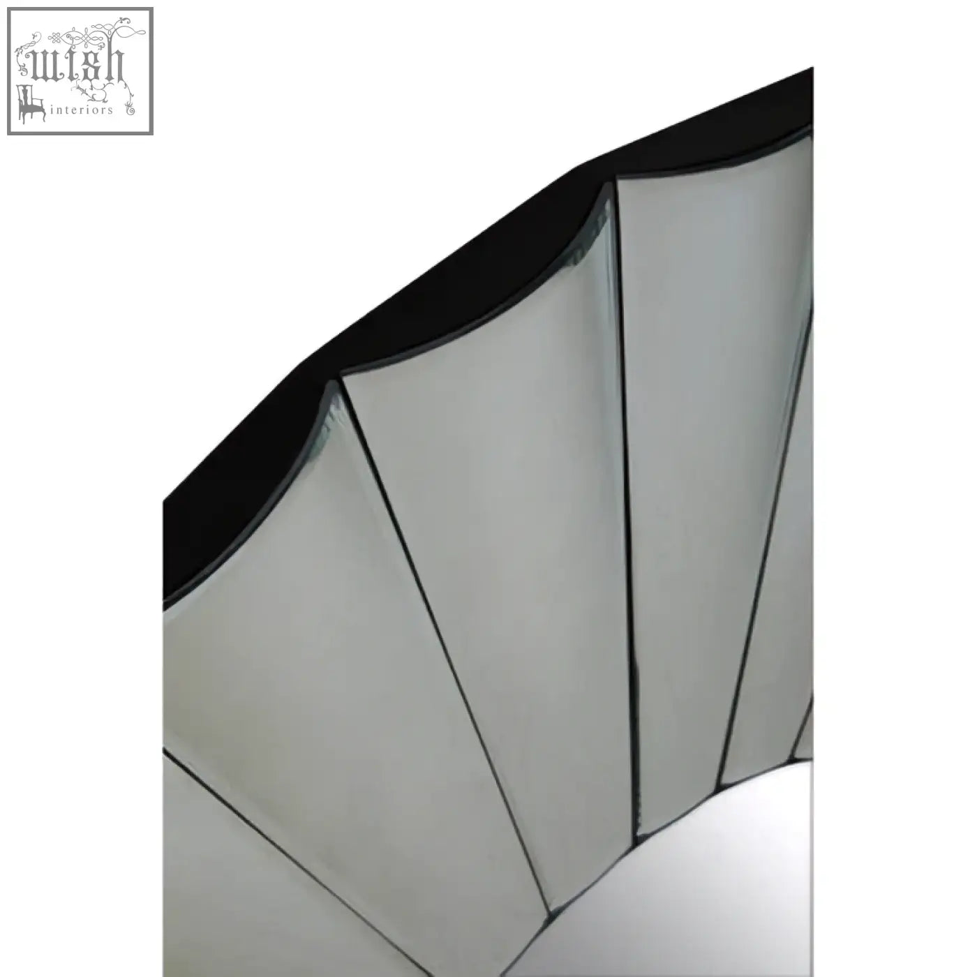 A sleek jade round silver wall mirror with a black frame and segmented silver reflective panels for modern decor