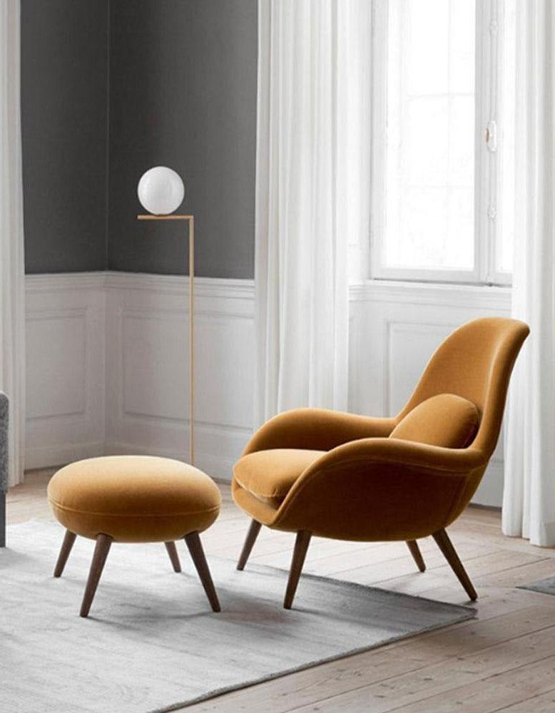 Swoon Lounge Petit Armchair And Stool, White, Wood Leg