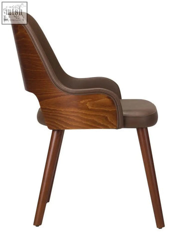 Brown leather jane dining chair made from solid beech wood with sleek modern design hand made for dining rooms
