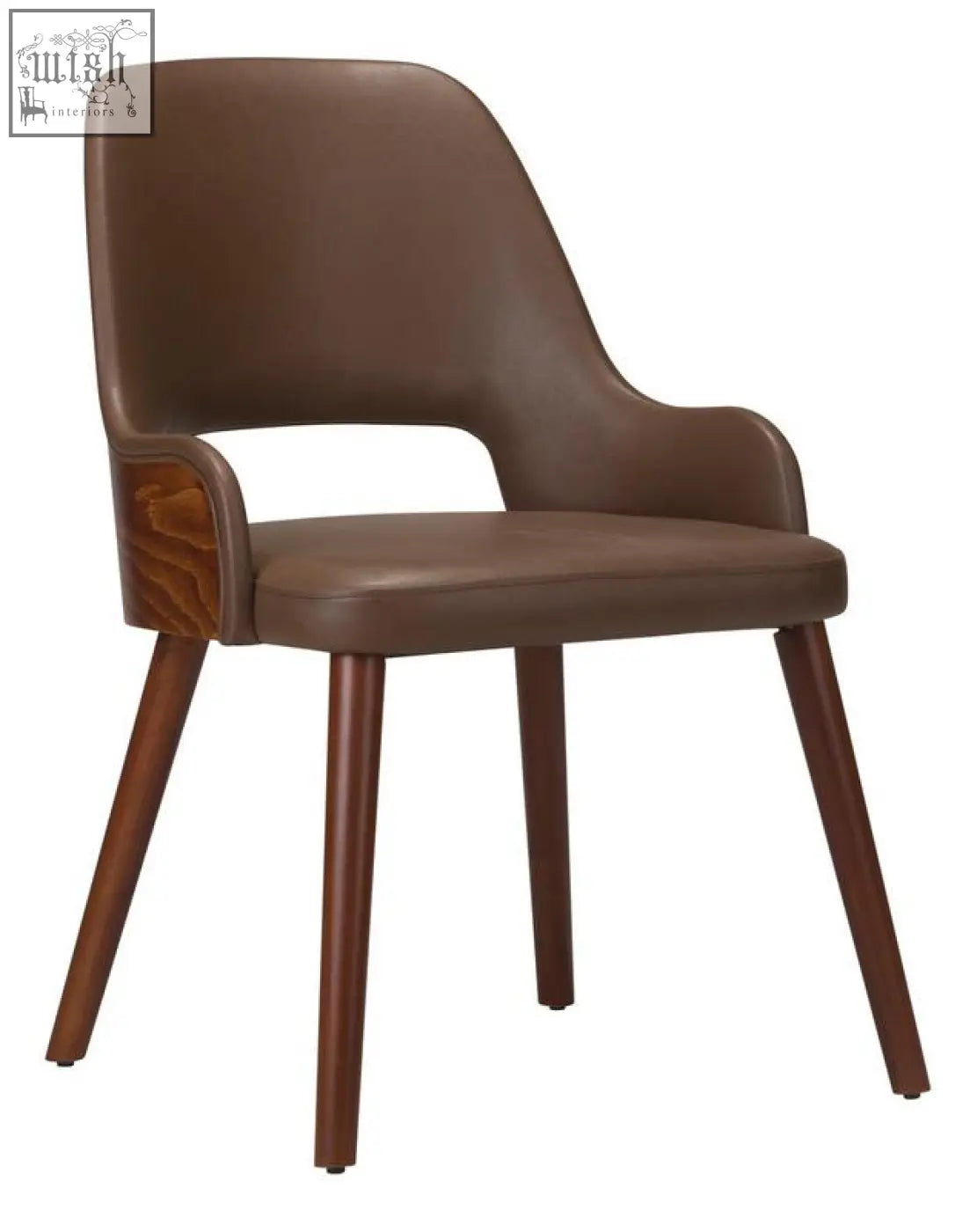 Brown leather jane dining chair with sleek modern design and solid beech wood handmade legs