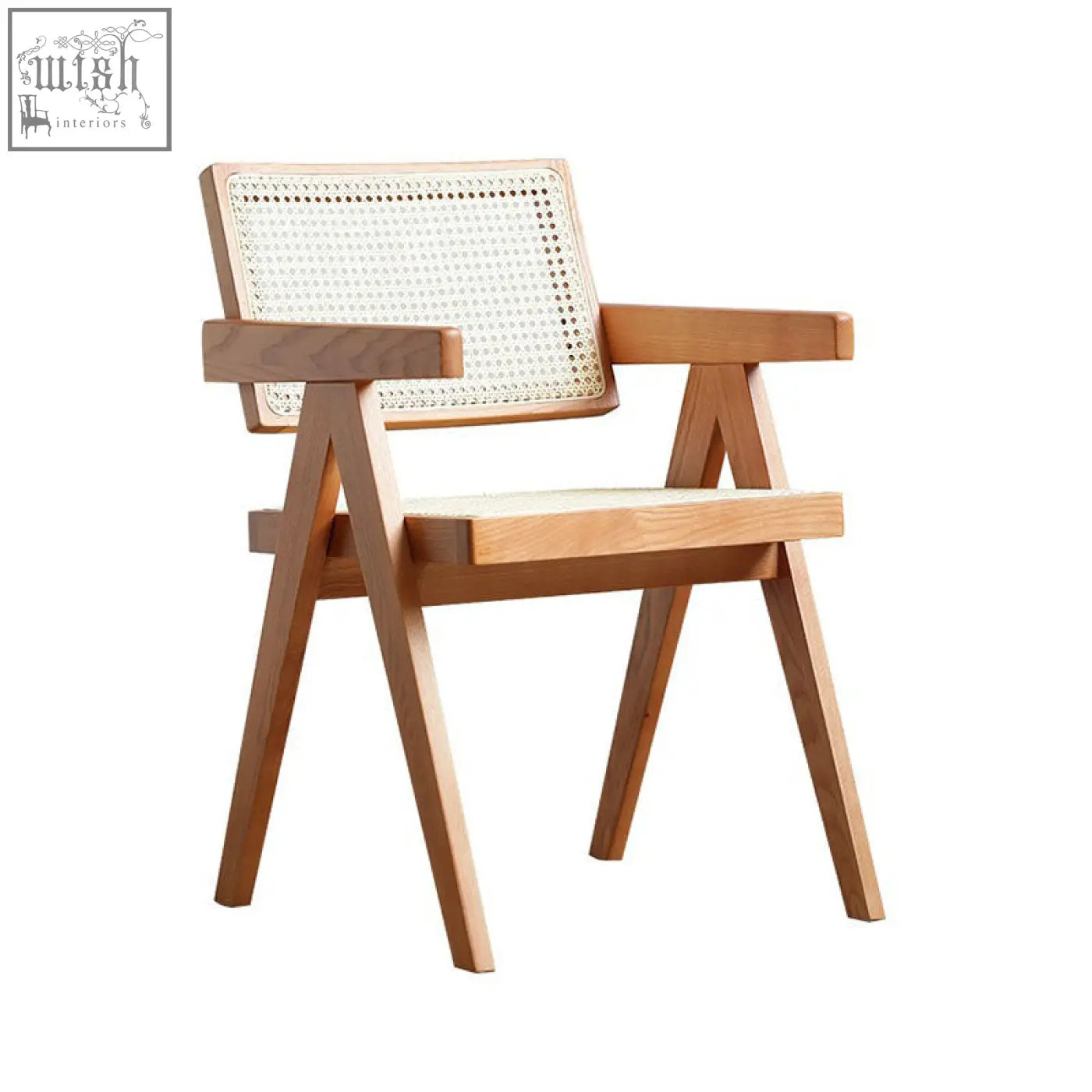 Light wood jane rattan dining chair with woven rattan back and seat and minimalist solid wood frame