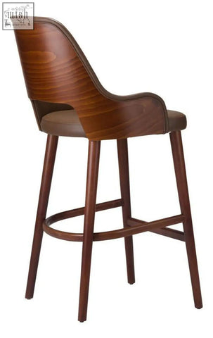 Brown jane tall stool with solid beech frame curved backrest and high density foam upholstered seat