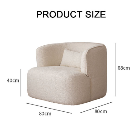 Cream-colored plush jaotoo armchair with rounded velvet boucle upholstery and matching cushion