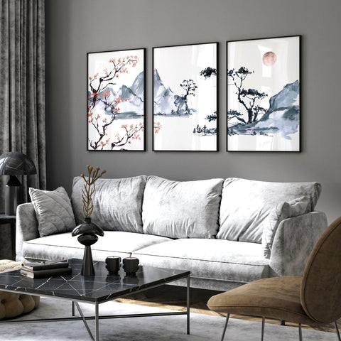 Japanese cherry blossom tree | set of 3 framed wall art