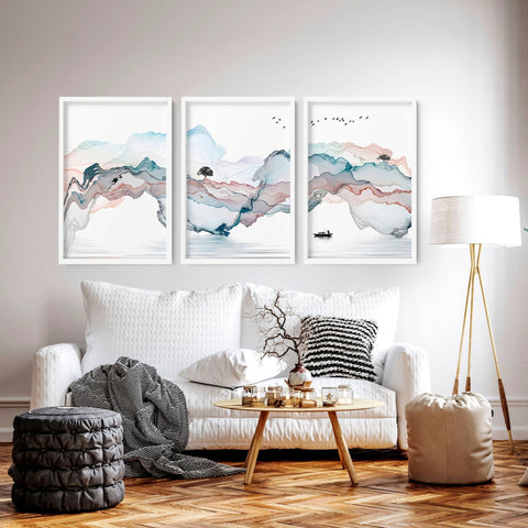 Landscape painting Japan | set of 3 wall art prints for living room