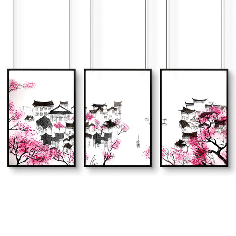 Japanese Flower Art | Set of 3 wall art prints