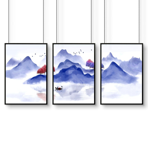 Wall pictures for living room | set of 3 Japanese wall art