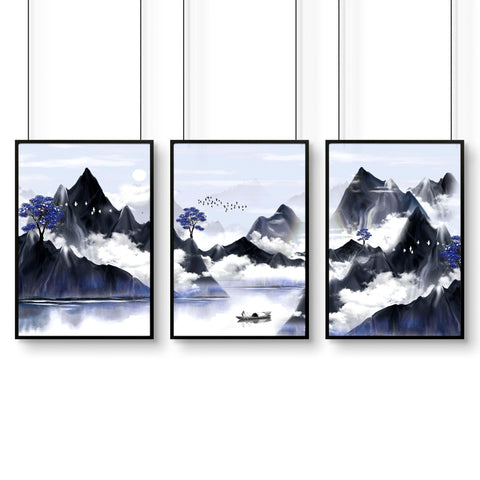 Living room pictures for walls | set of 3 Japanese art prints